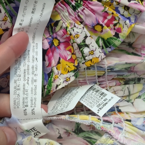 Zara Floral Puff Sleeve Multicolor Sweetheart Neckline Pearl Buttons FeminineTop - Picture 7 of 7